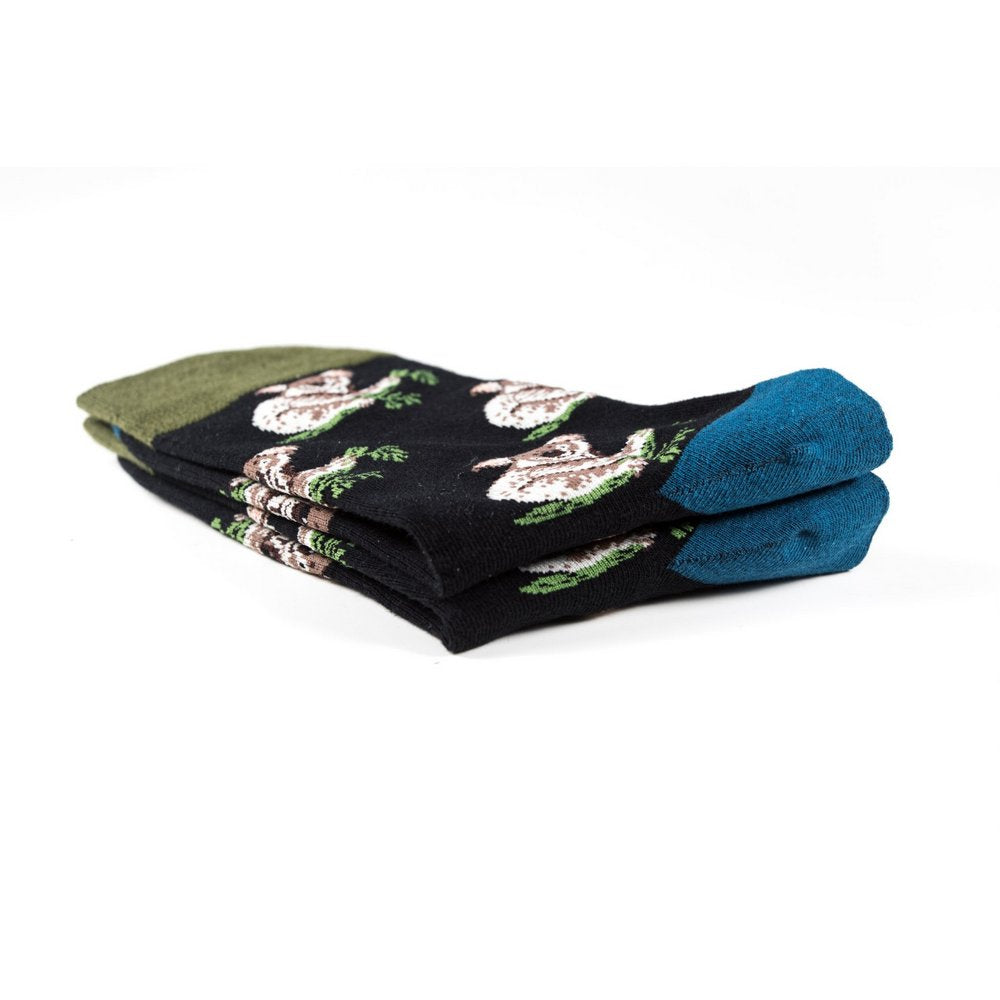 Funky novelty colourful socks for men and women in black koala print, close up showing thickness