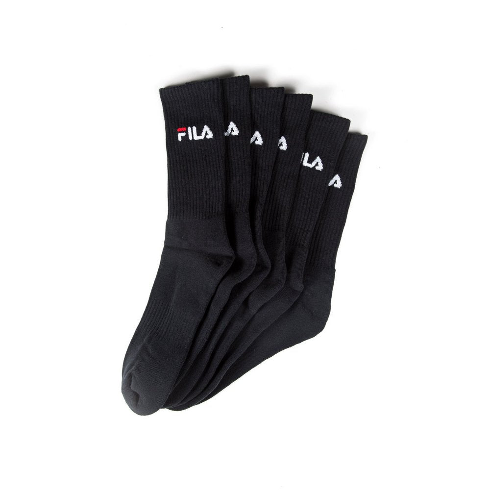 FILA Cushion Foot Crew Sports Socks 3-pack in black, fanned flat lay