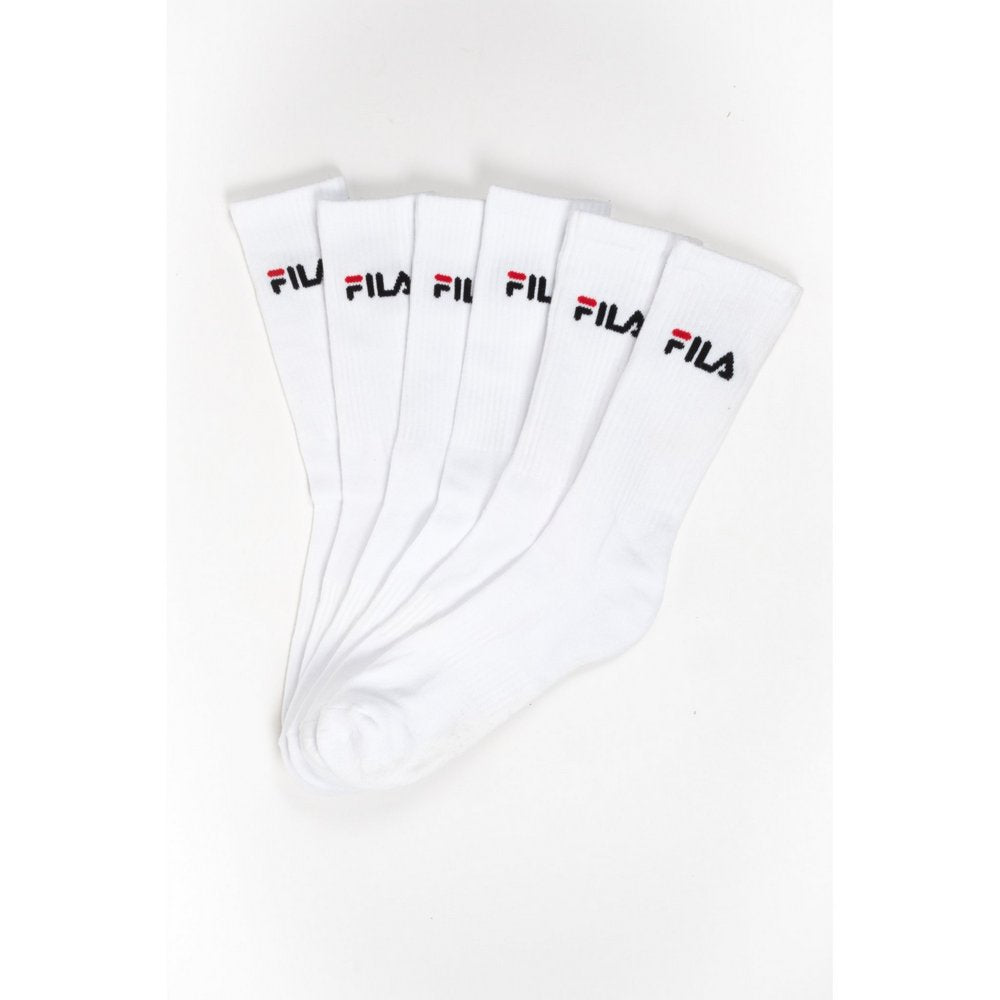 FILA Cushion Foot Crew Sports Socks 3-pack in white, fanned flat lay