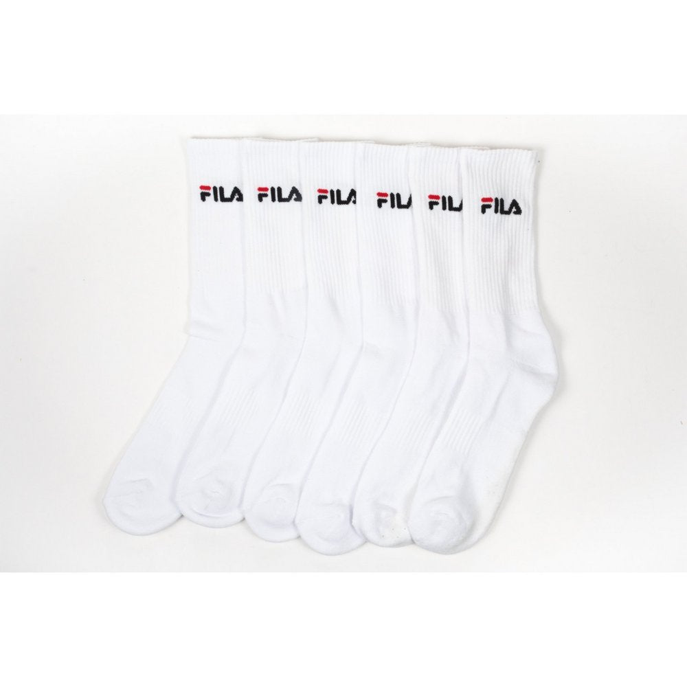 FILA Cushion Foot Crew Sports Socks 3-pack in white, flat lay