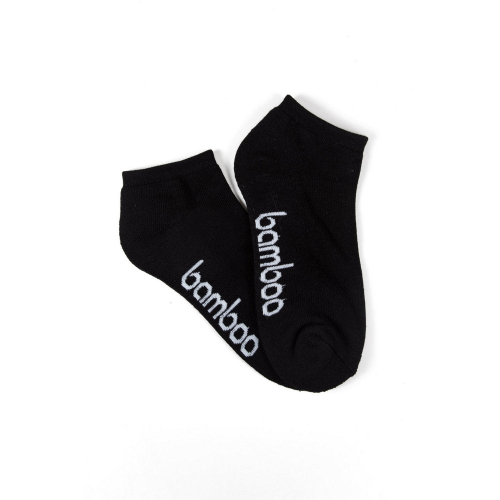 Sports anklets bamboo socks for women in black/black, flat lay showing colour