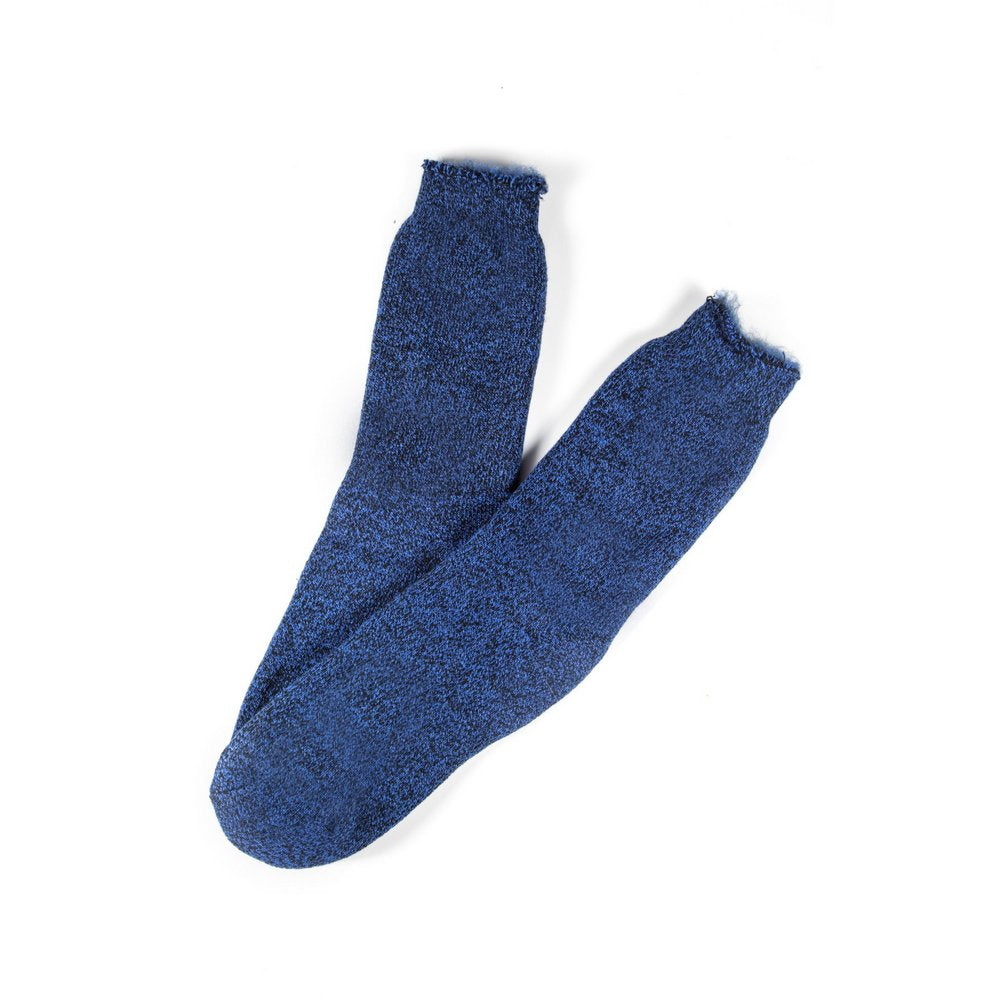 Mens thick thermal socks in blue marle, fanned flat lay showing colour