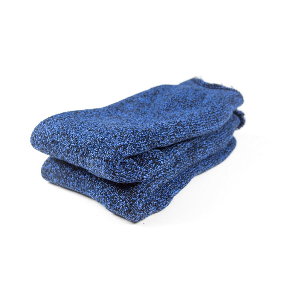 Mens thick thermal socks in blue marle, close up showing thickness