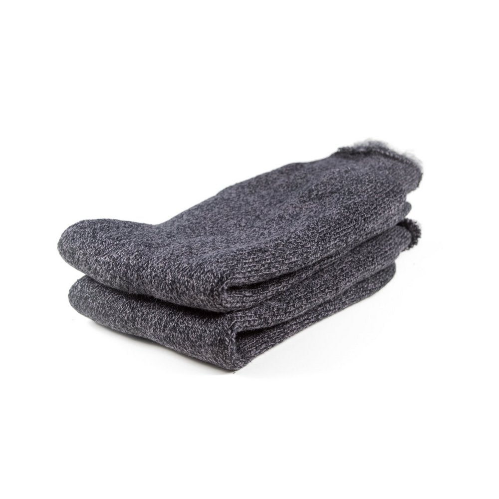 Mens thick thermal socks in dark grey marle, close up showing thickness