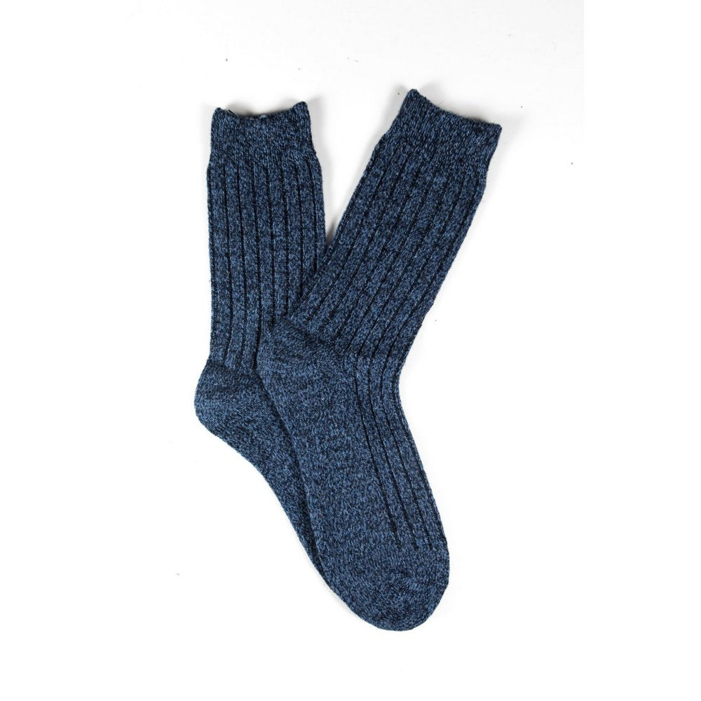 Mens wool socks melbourne in blue marle, fanned flat lay showing colour
