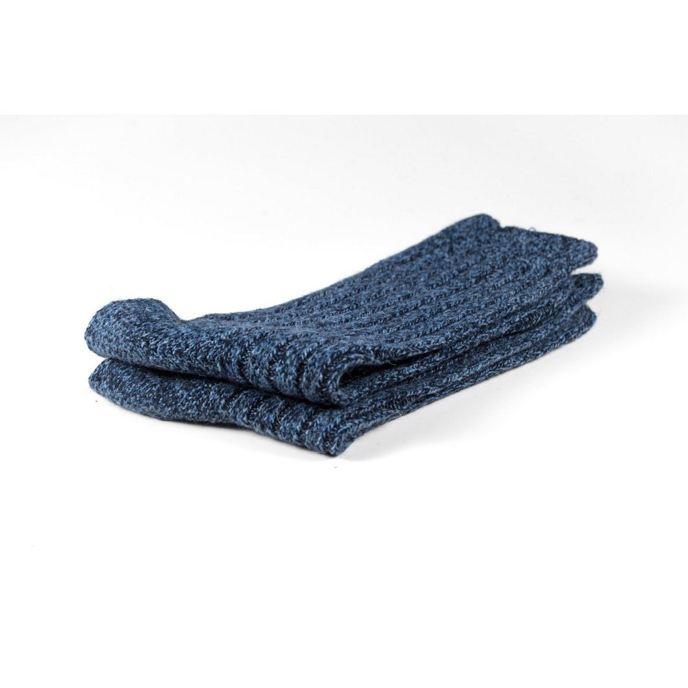 Mens wool socks melbourne in blue marle, close up showing thickness
