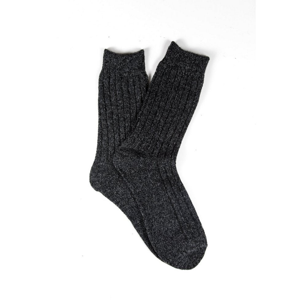 Mens wool socks melbourne in dark grey marle, fanned flat lay showing colour