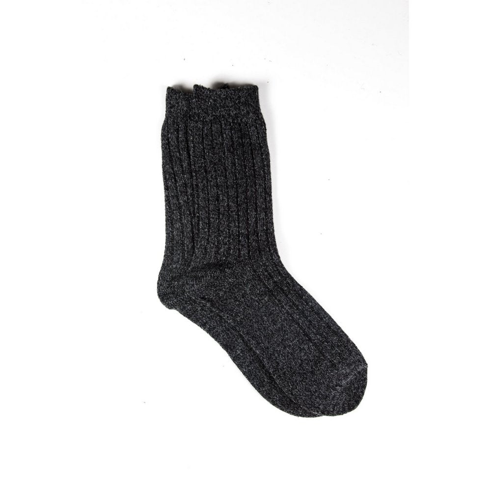 Mens wool socks melbourne in dark grey marle, vertical flat lay showing length