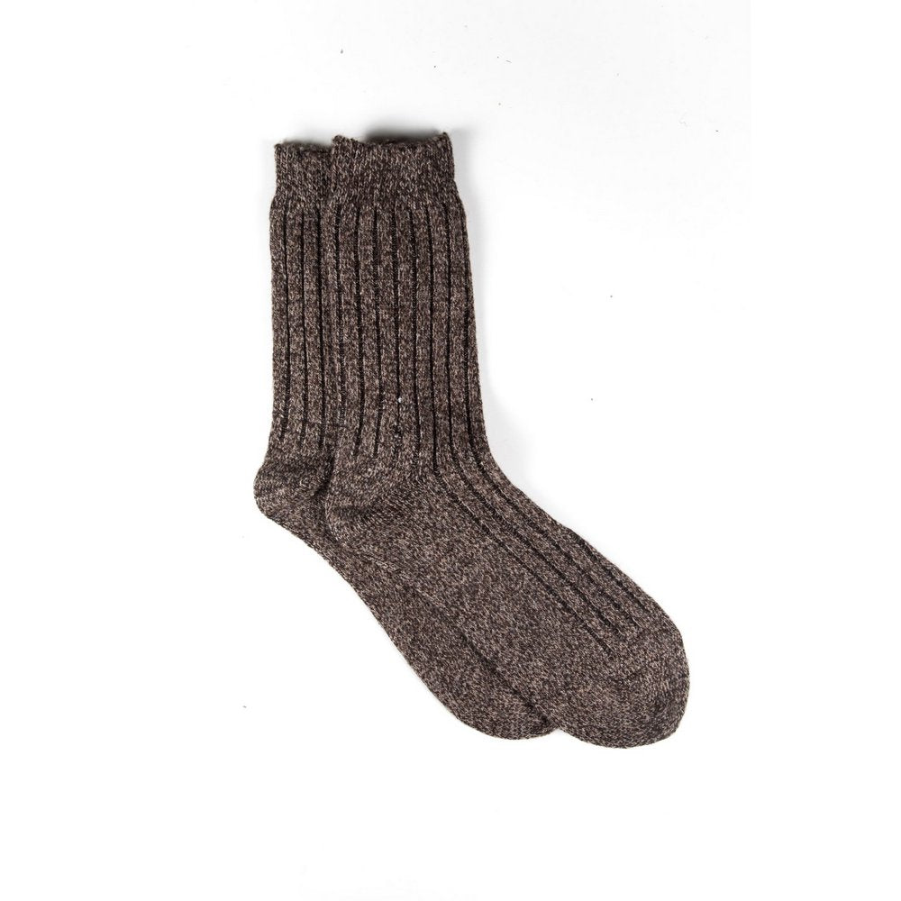 Mens wool socks melbourne in light brown marle, vertical flat lay showing length