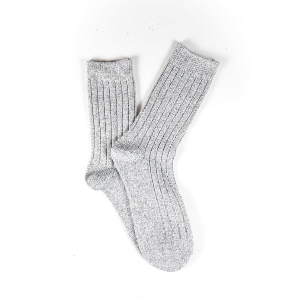Mens wool socks melbourne in light grey marle, fanned flat lay showing colour
