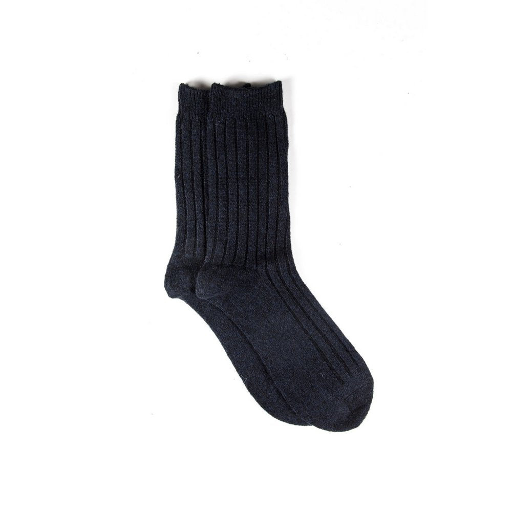 Mens wool socks melbourne in navy, vertical flat lay showing length
