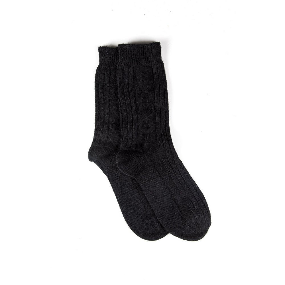 Winter wool socks for women, soft wool socks black, flat lay showing crew length