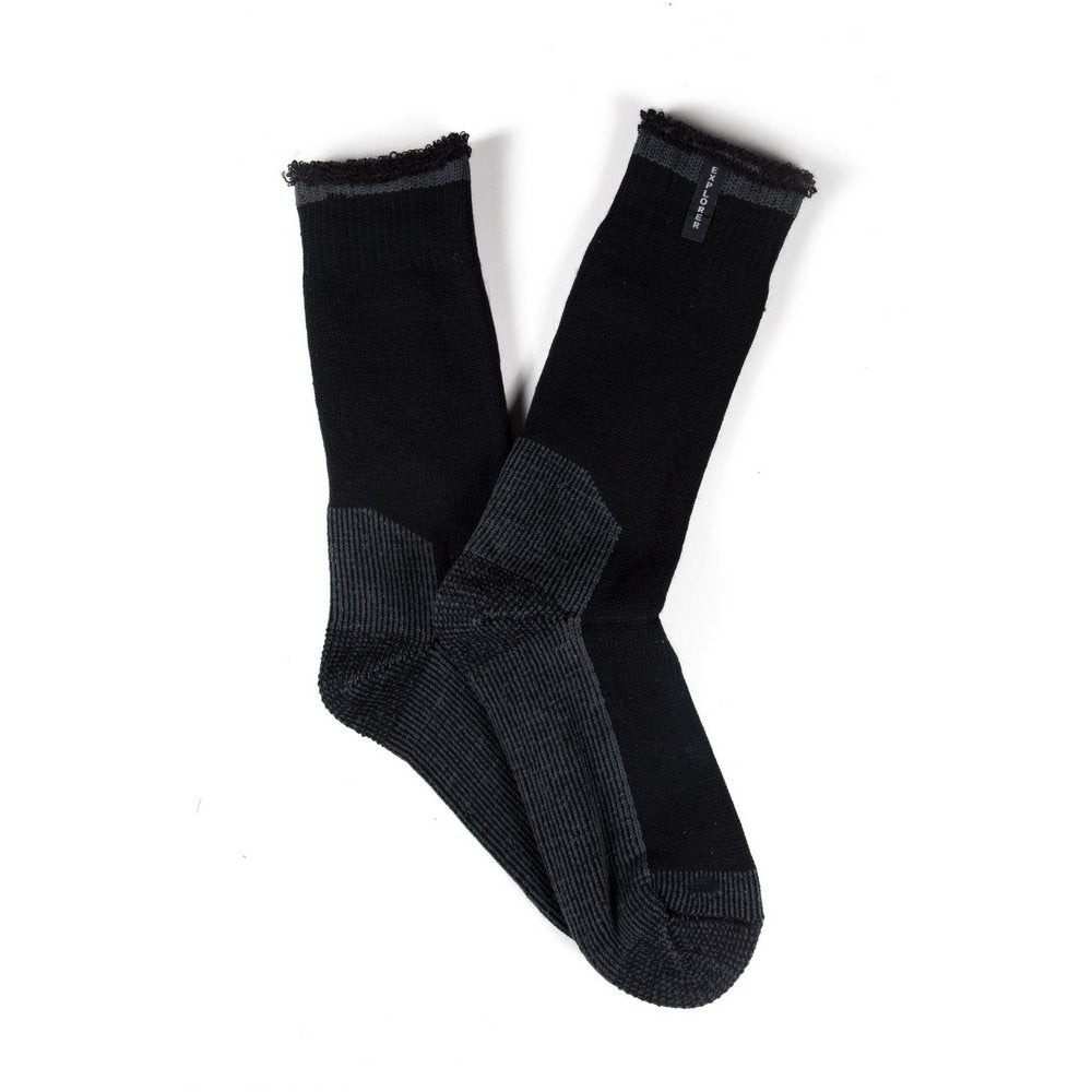 Mens explorer socks, black outdoor work socks Australia, fanned flat lay showing brand and design