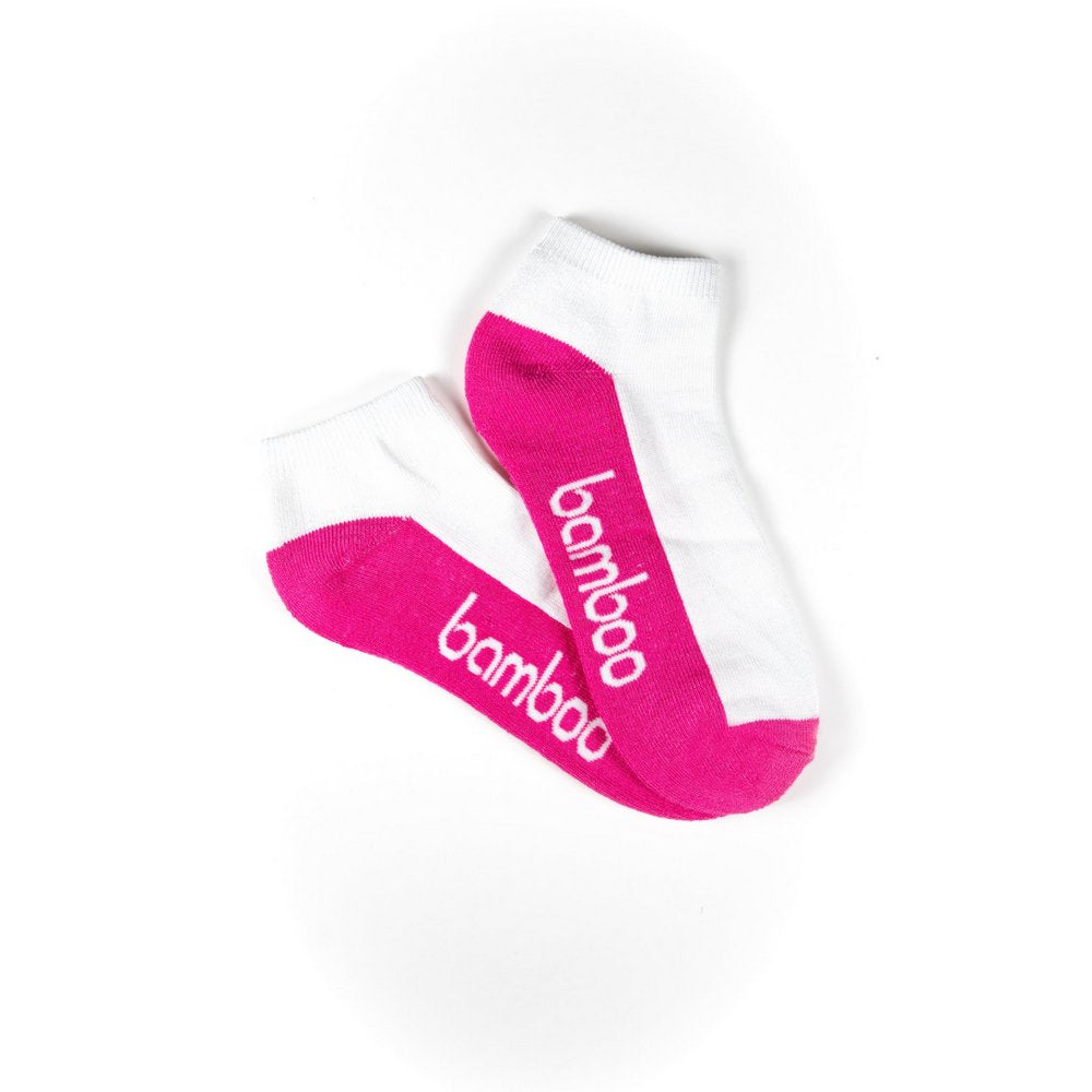 Sports anklets bamboo socks for women in white/pink, flat lay showing colour