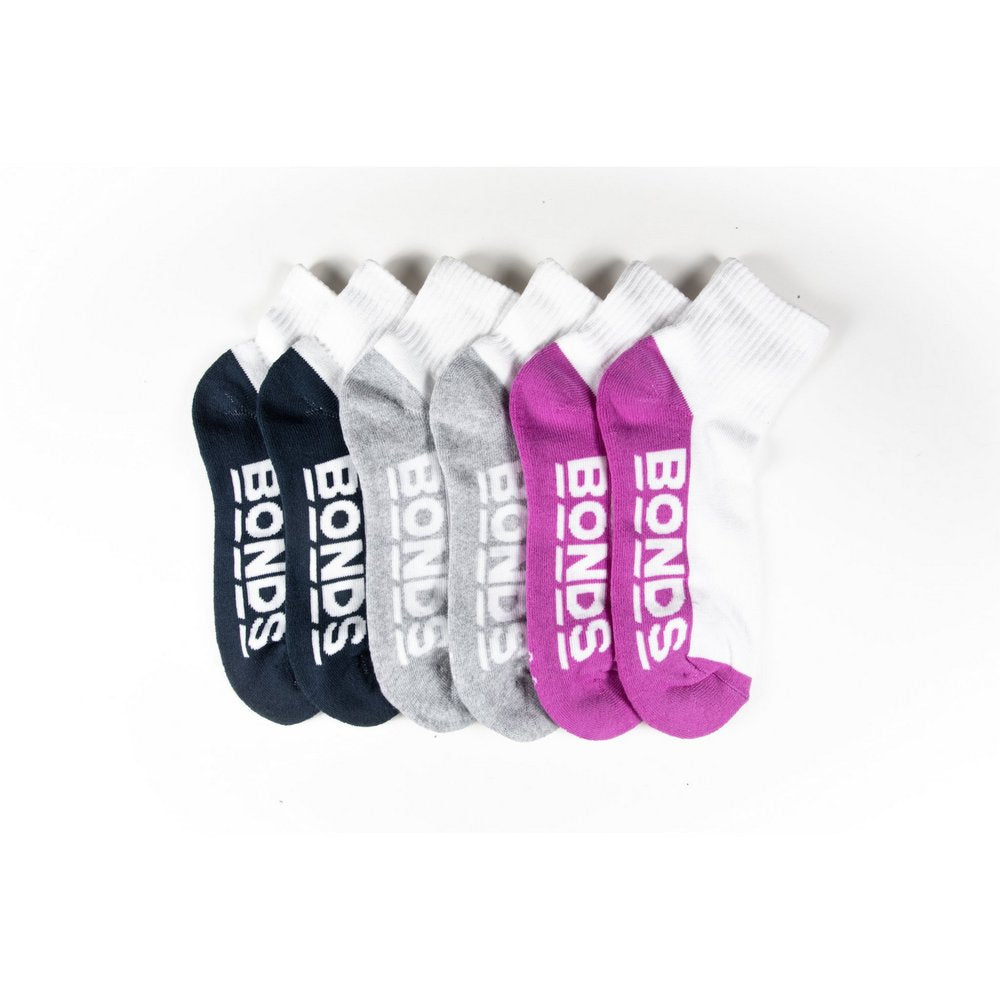 sports socks white Bonds 3 pack of quarter anklet socks for women