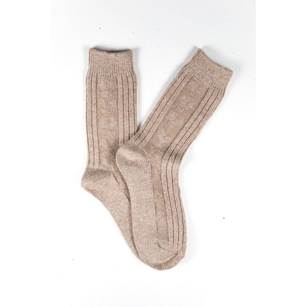 Winter wool socks for women, soft wool socks melbourne in beige, flat lay showing colour