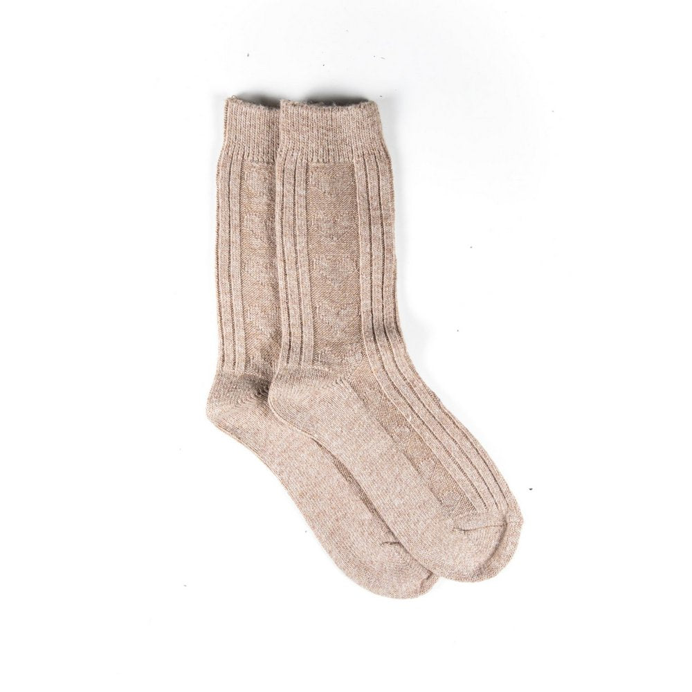 Winter wool socks for women, soft wool socks melbourne in beige, flat lay showing length