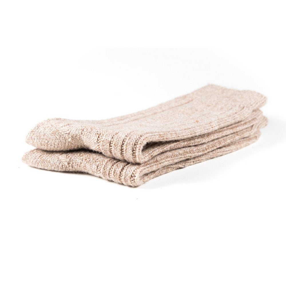 Winter wool socks for women, soft wool socks melbourne in beige, close up showing thickness