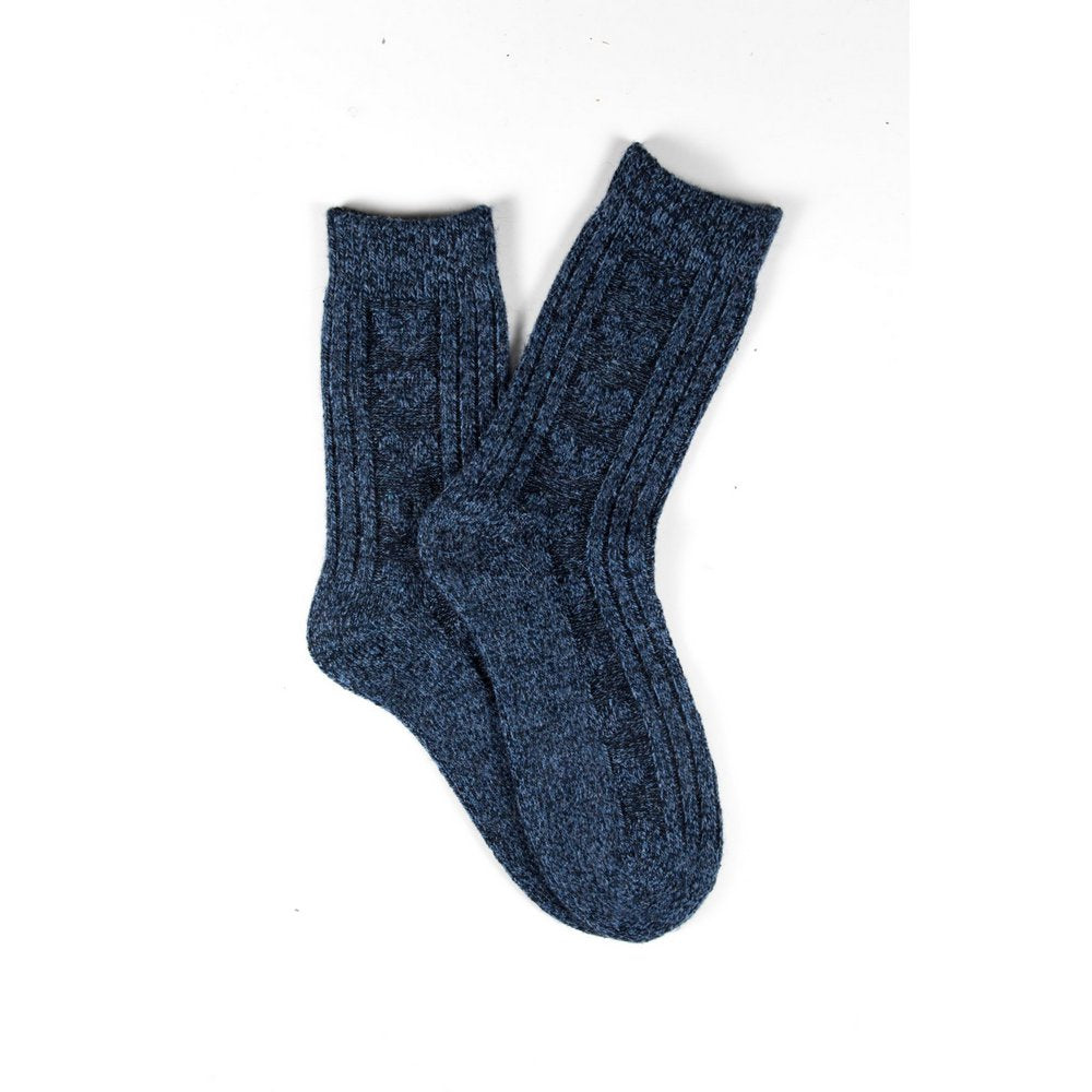 Wool socks for women, soft wool socks melbourne in blue marle, fanned flat lay showing colour