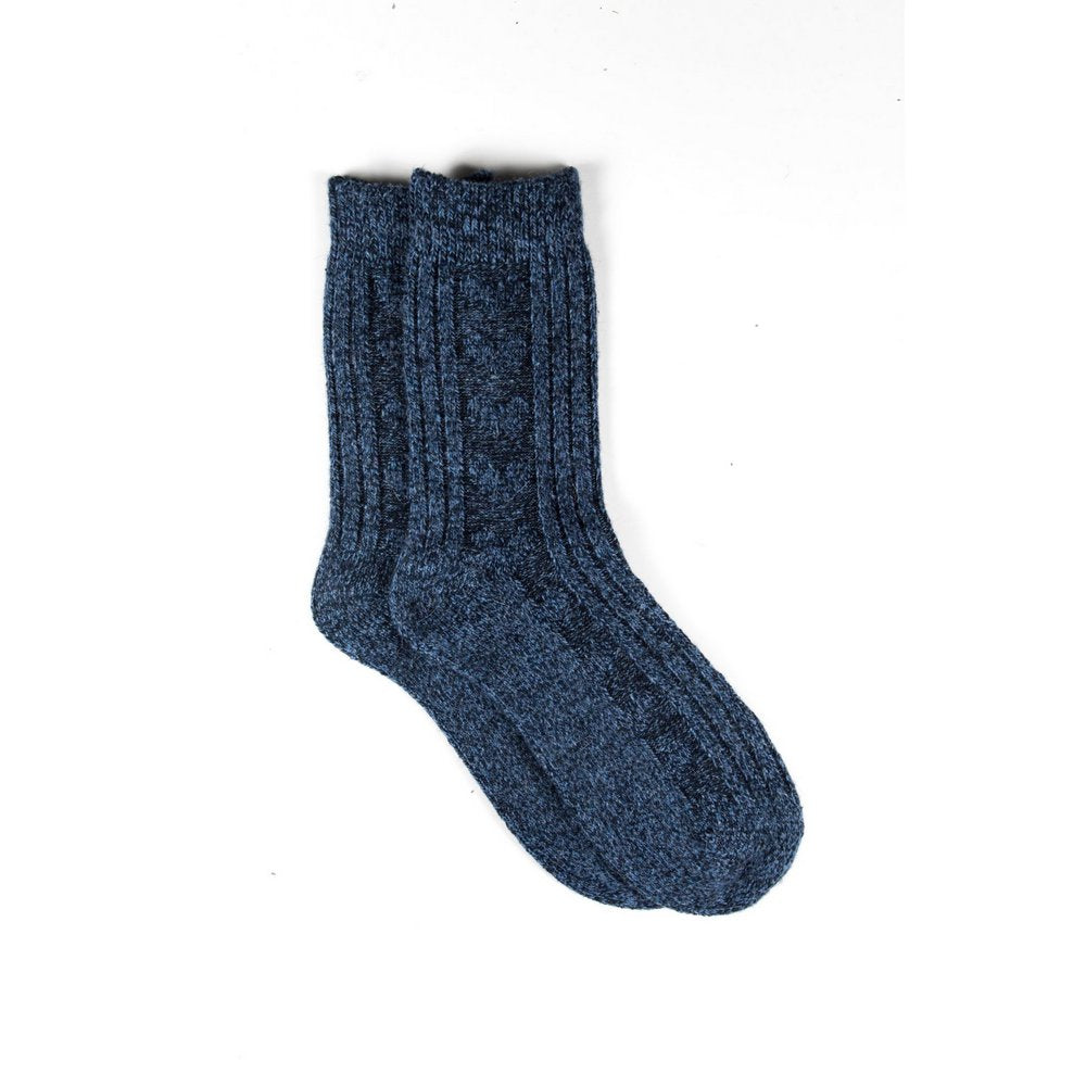 Wool socks for women, soft wool socks melbourne in blue marle, flat lay showing length