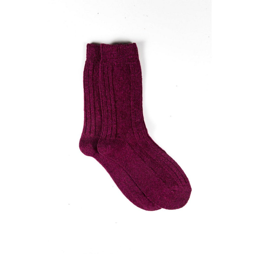 Winter wool socks for women, soft wool socks melbourne in cherry pink, flat lay showing length