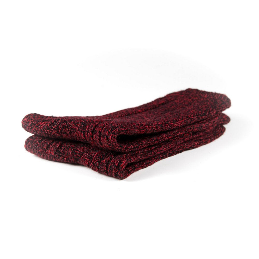 Winter wool socks for women, soft wool socks melbourne in red, flat lay showing thickness